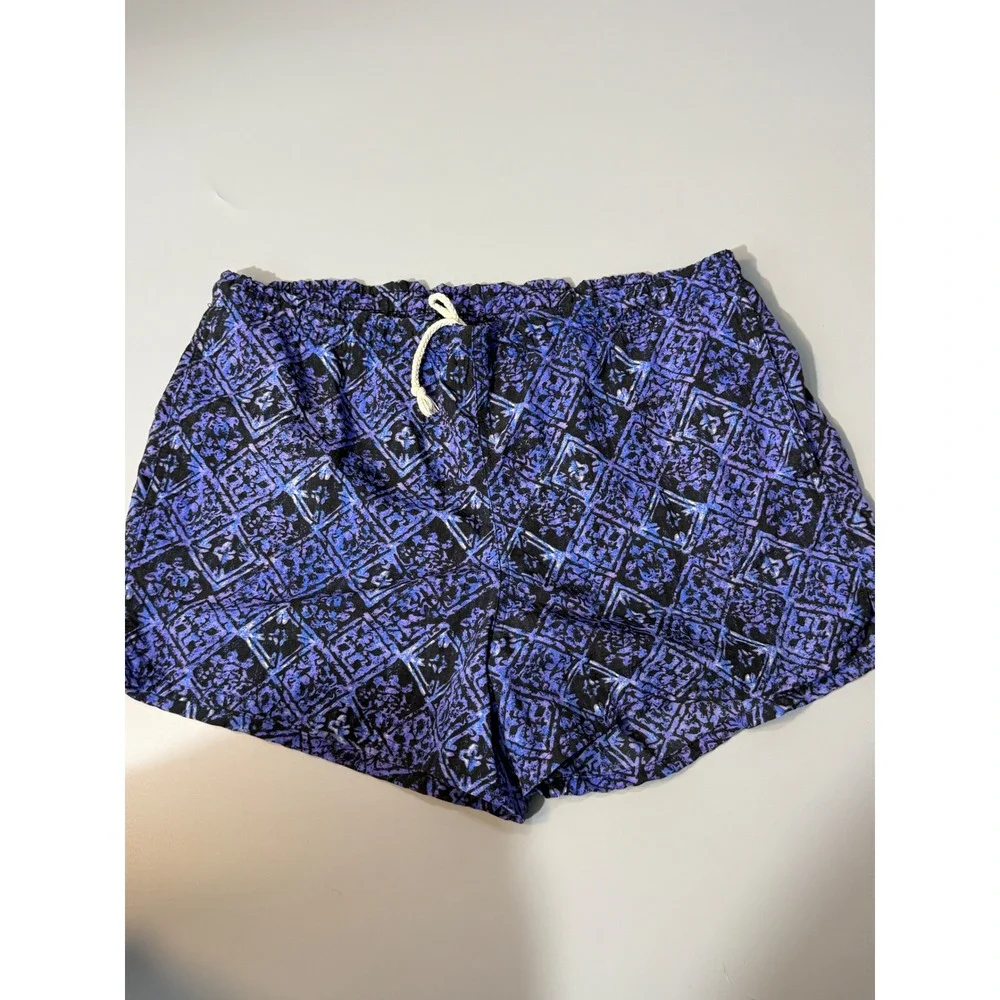 Vintage 90s Athletic Works Blue Black Geometric Swim Trunks Mesh Lined M